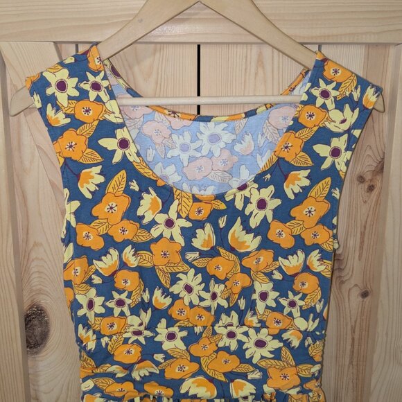 Mata Traders Floral Stretch Dress Womens Small Yellow Blue Orange Organic Cotton - Picture 3 of 10